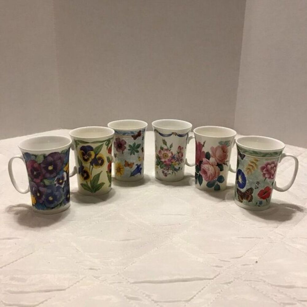 Set of 6 "Flower" Henley Collection‎ fine bone china Roy Kirkham England